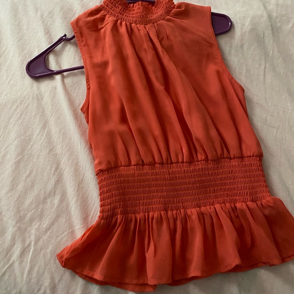 womens orange ruched waisf high neck blouse size small